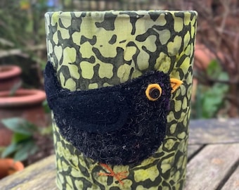 Handmade Batik lantern/ nightlight with Harris & Yorkshire tweed Blackbird