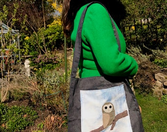 Barn Owl Messenger Bag, Recycled Organic Cotton Salvage Bag