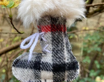 Handmade Tartan Wool Ice Skate Christmas Ornament, Festive Decor