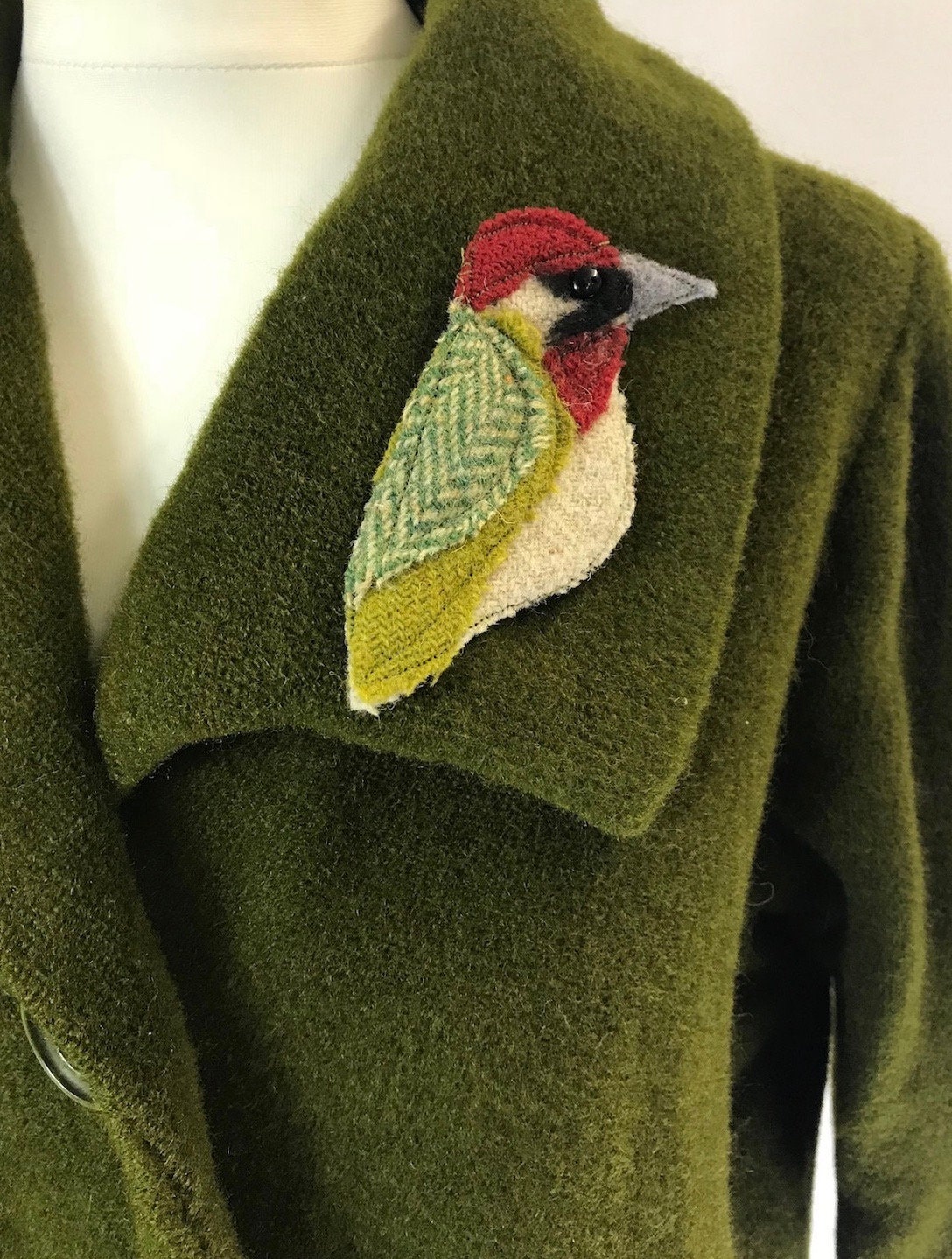 Ed the Green Woodpecker Bird Brooch/ Pin. Handmade From Tweed. - Etsy UK