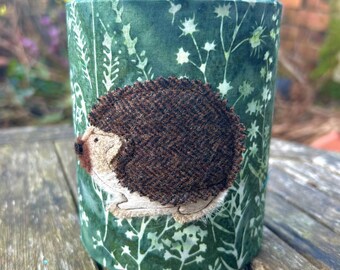 Handmade Batik lantern/ nightlight with Yorkshire tweed hedgehog.