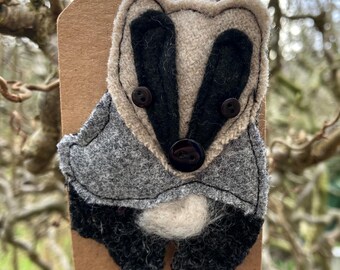 Barney Badger Brooch/ Pin. Handmade from Harris Tweed.  Christmas present// stocking filler// secret Santa