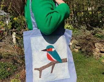Kingfisher Applique Shopping Bag, Recycled Cotton & Plastic Bottle Salvage