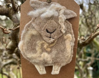 Sheena sheep Brooch/ pin handmade from wool tweed.  Christmas present// stocking filler// secret Santa