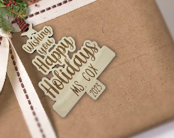 Personalized Wooden Christmas Tree Tag, Teacher Gift, Stocking Tag