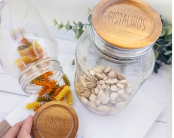 Engraved pantry organizing glass jars, customizable pantry containers