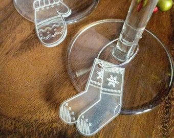 Holidays wine glass charm set, personalized wine charms, glass markers, wine tags