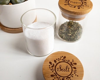 Personalized spice jars, Laser engraved glass jars, custo spice jars, pantry containers