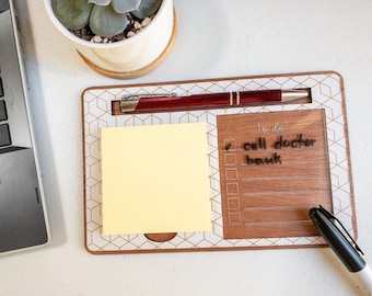 Dry erase note pad and sticky note, postit note holder, desk organizer