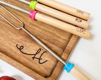 Personalized S'mores Roasting Stick Set: Telescopic Campfire Skewers