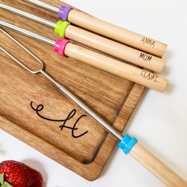 Personalized s'more sticks set, Roasting Stick Set,  Campfire Marshmallow stick, custom engraved sticks, telescopic S'mores stick set