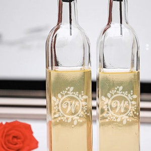 Monogram Olive oil dispenser- monogram vinegar dispenser- etched oil bottle- oil bottle