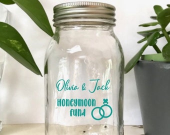 honeymoon fund - Wedding fund jar- honeymoon jar- saving fund- mason jar