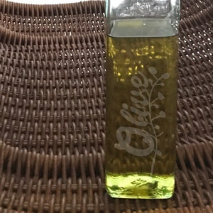 Olive oil dispenser- vinegar dispenser- etched oil bottle- oil bottle