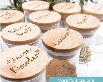 Personalized Spice Jars: Laser Engraved Glass with Bamboo Lid