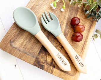 Personalized Baby Spoon and Fork Set: Laser Engraved Newborn Gift