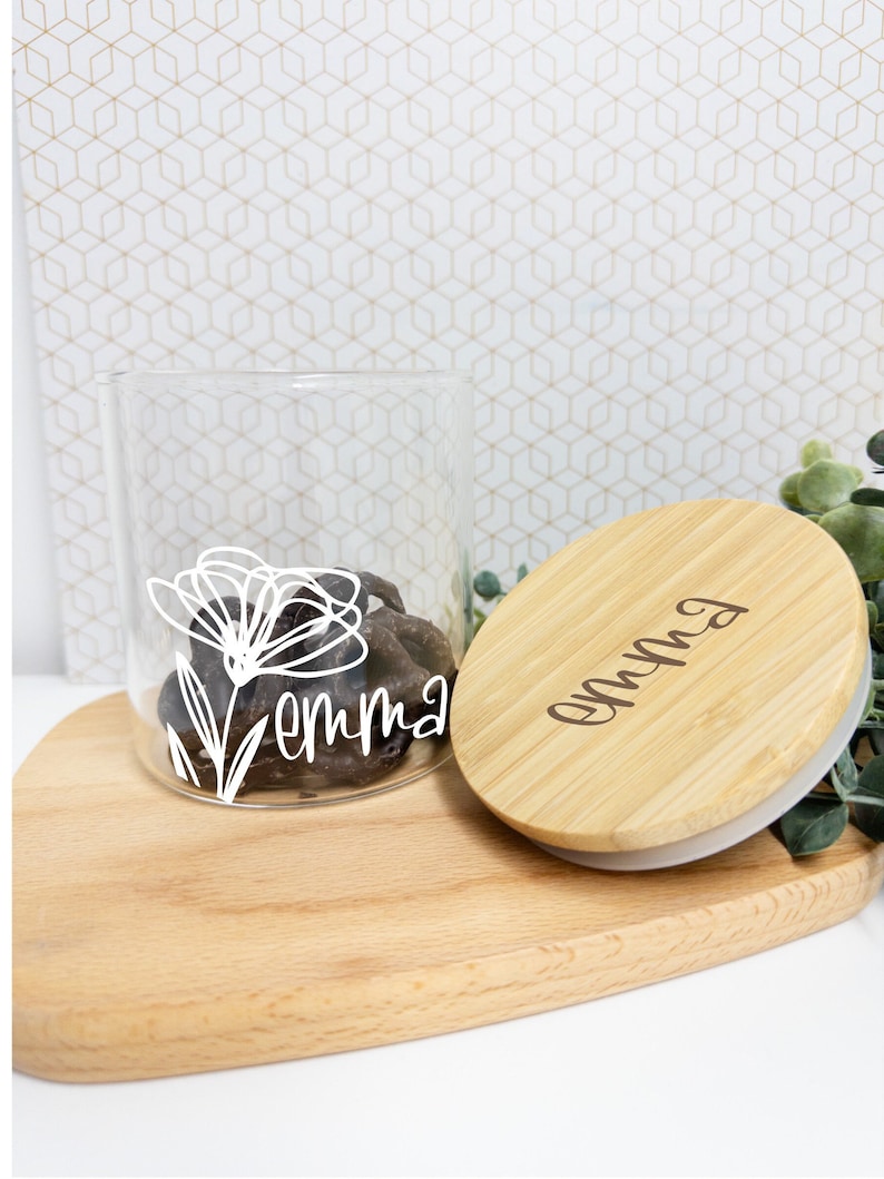 Container Jars With Script Personalized Candy Jar: Engraved Bamboo Lid, Custom Vinyl Design - Etsy