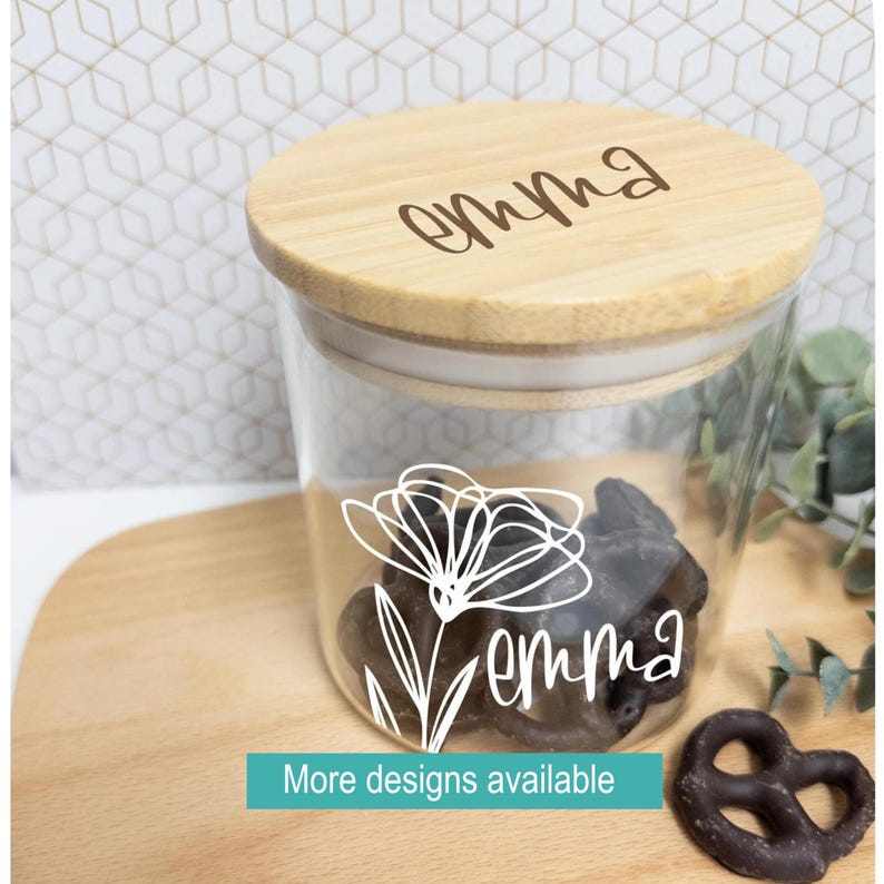 Container Jars With Script Personalized Candy Jar: Engraved Bamboo Lid, Custom Vinyl Design - Etsy