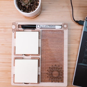 Dry erase and sticky note desk pad, sticky note holder, desk organizer, to do list, message center image 3
