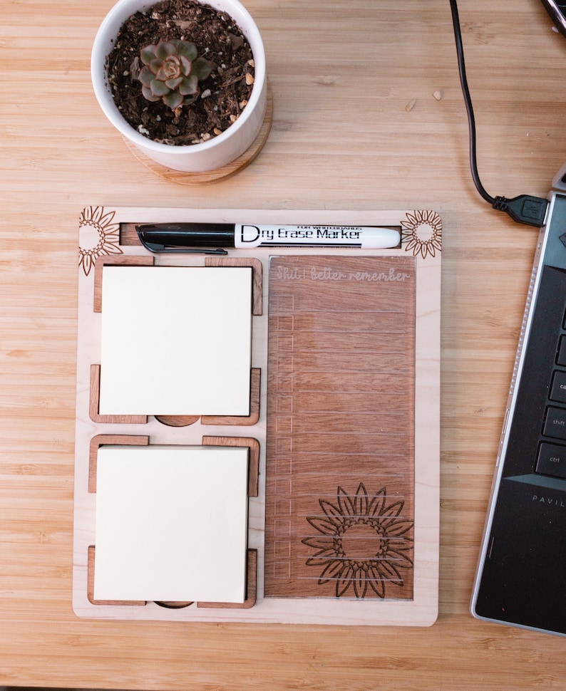 Dry erase and sticky note desk pad, sticky note holder, desk organizer, to do list, message center image 3