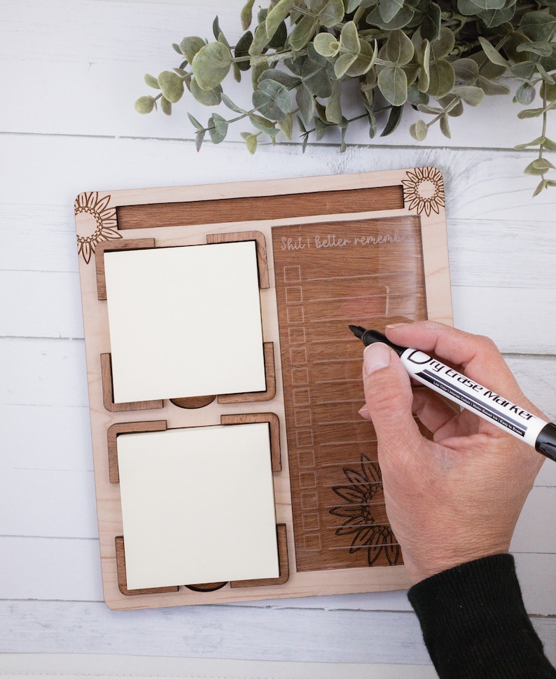 Dry erase and sticky note desk pad, sticky note holder, desk organizer, to do list, message center image 2