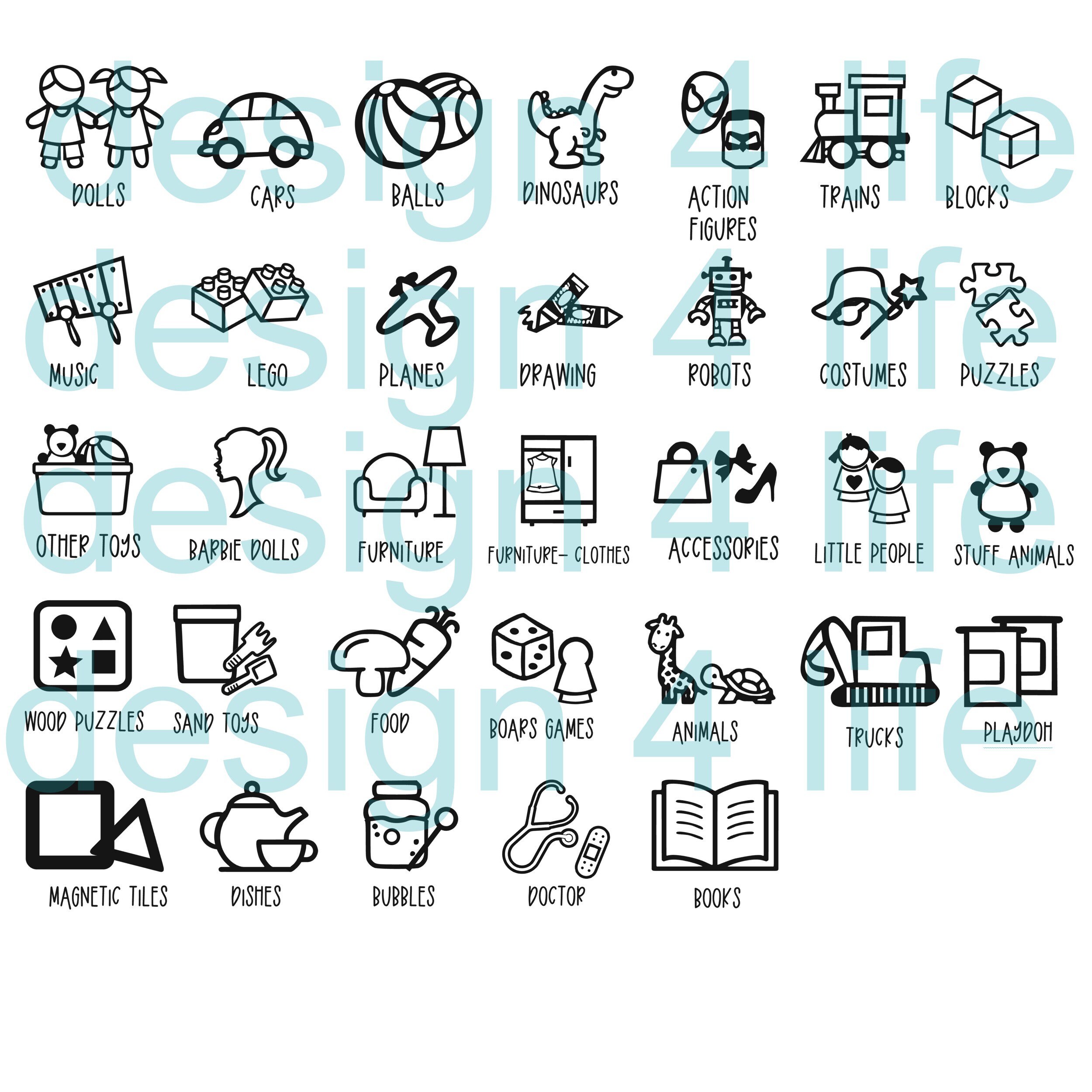 Toy Storage Bin Labels Iron on Labels Htv Toys Labes Toys Etsy