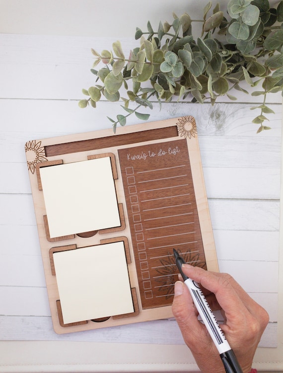 Dry erase and sticky note desk pad, sticky note holder,  desk organizer, to do list, message center