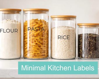 Minimalist Kitchen Labels Set | Waterproof Pantry & Cabinet Vinyl Labels | Pre-Made Kitchen Organization Stickers | Modern Home Organization