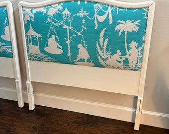 A pair- Vintage Headboards with Quadrille Fabric