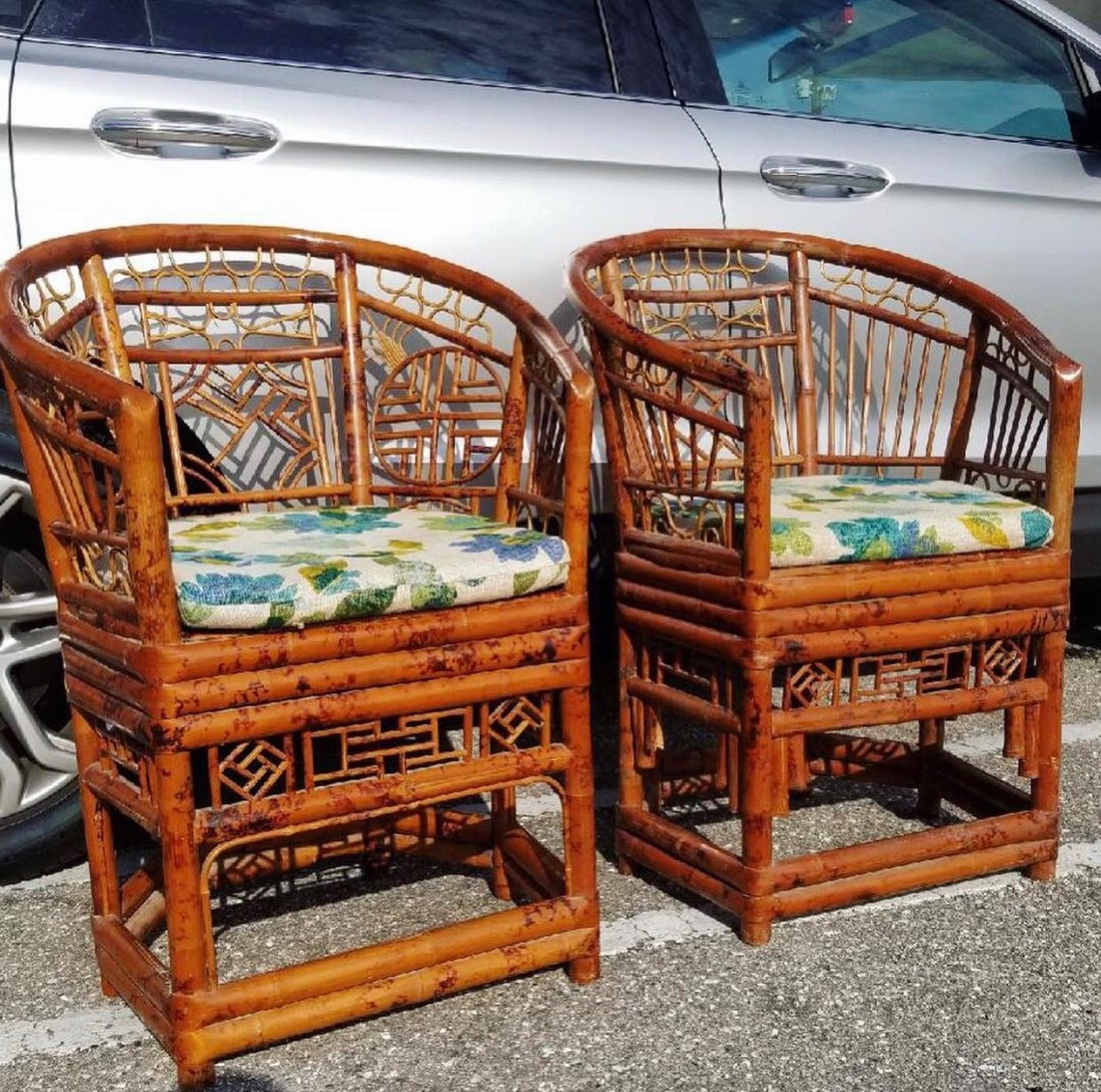 A Pairbamboo Chinese Bamboo Chairs Etsy