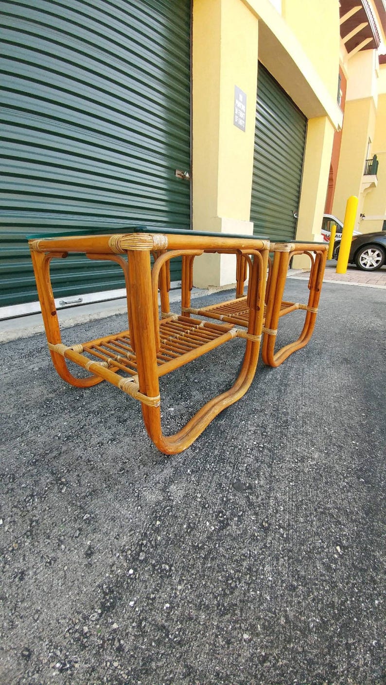 Pair of Rattan Side Tables Etsy