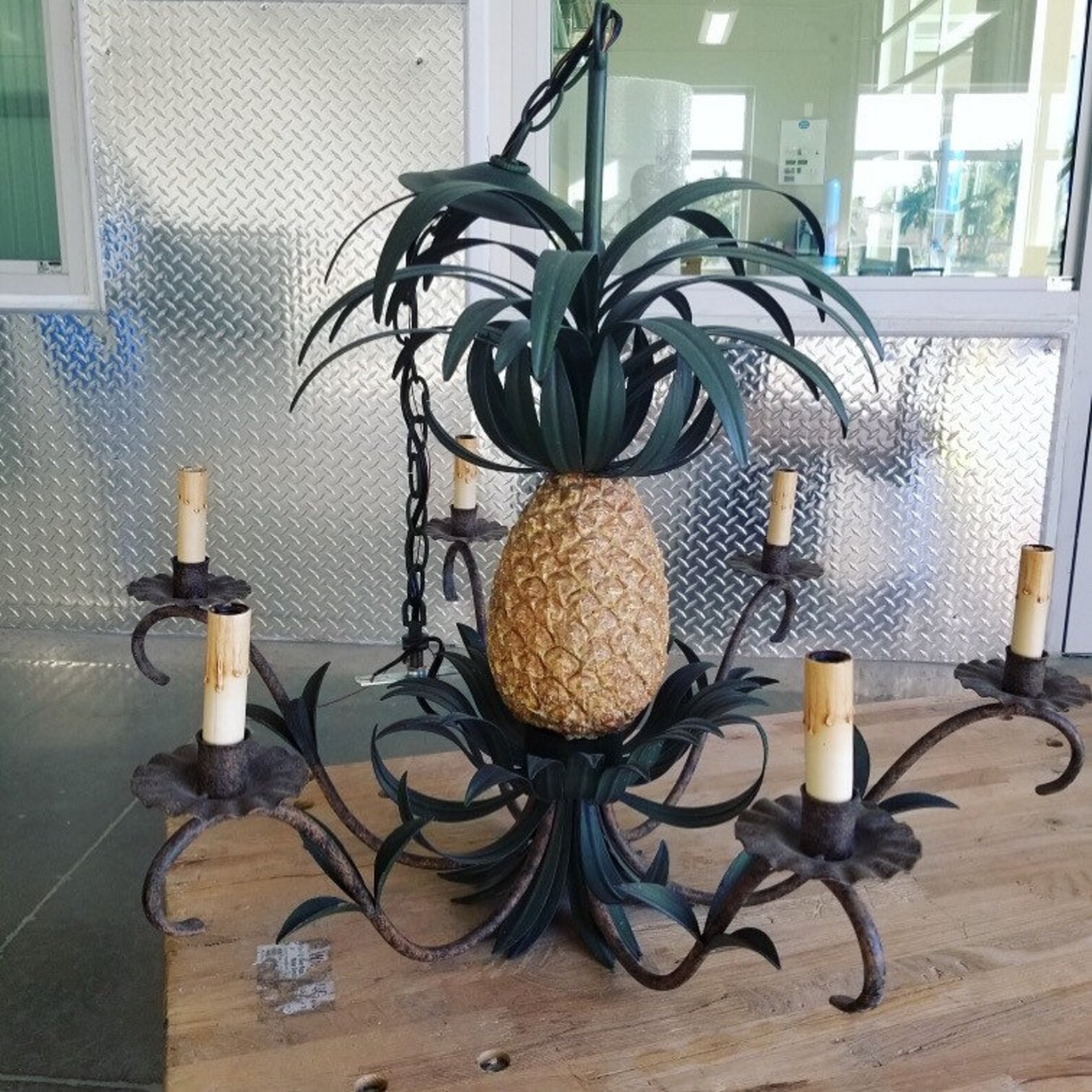 Vintage Tole Pineapple Chandelier 6 Light Chandelier Etsy