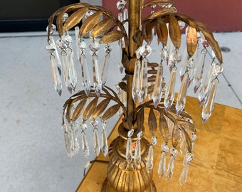 A pair- Gilt Metal Palm Tree Lamps with crystals