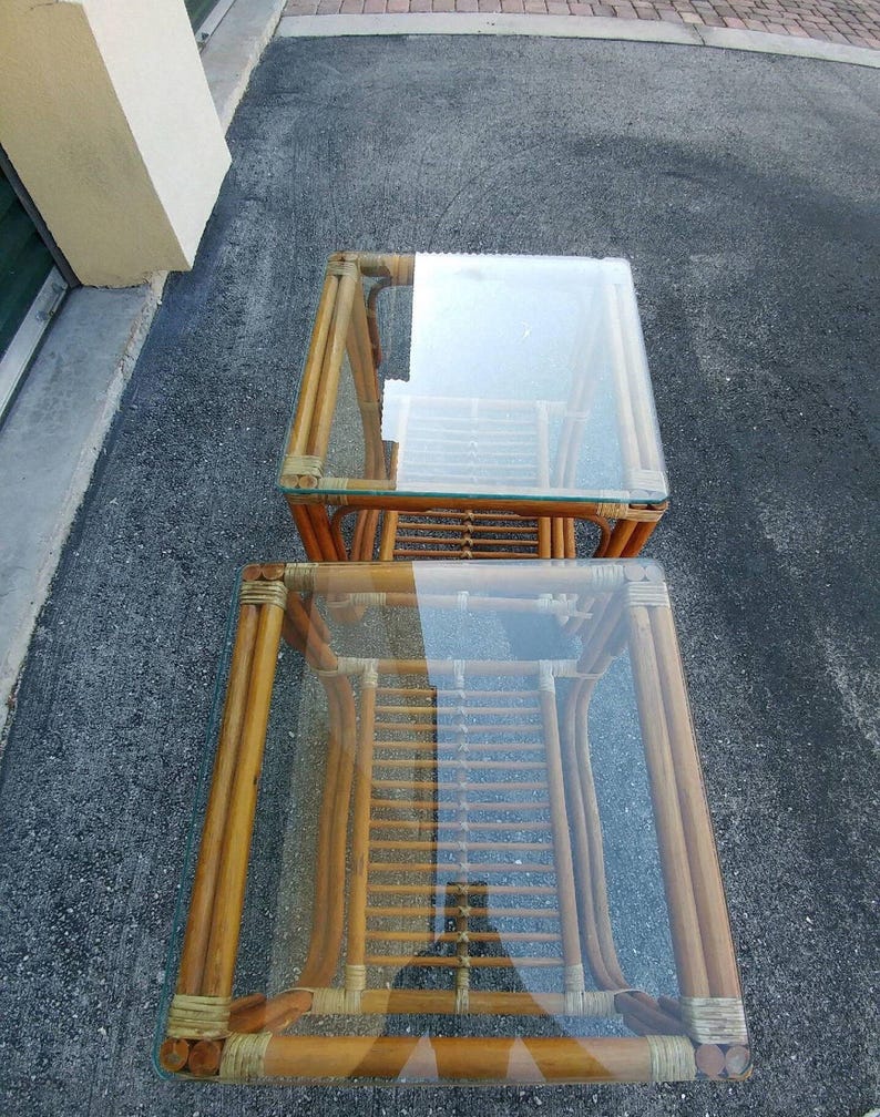 Pair of Rattan Side Tables Etsy