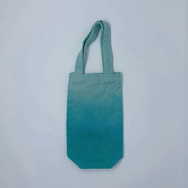 Teal Canvas Wine Bottle Tote - Hand Dyed Ombré Bag