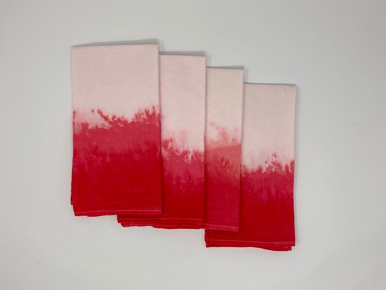 Hand Dyed Ombr\u00e9 4 Ruby Red Cloth Napkins