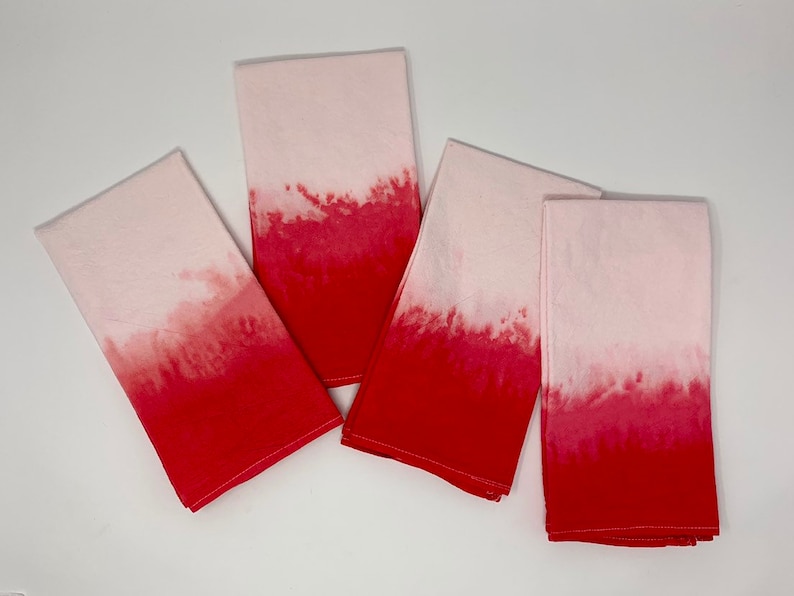 Hand Dyed Ombr\u00e9 4 Ruby Red Cloth Napkins