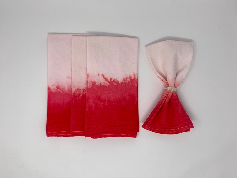 Hand Dyed Ombr\u00e9 4 Ruby Red Cloth Napkins