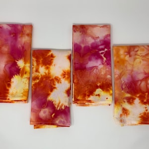 4 Ice Dyed Napkins | Hand Dyed Cloth Napkins, Watercolor Table Linens, Tie Dye Napkins, Reusable Napkins, Neon Acid Burn, Soft Cotton Napkin