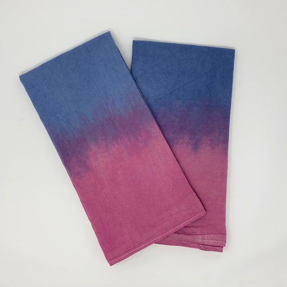 Maroon blue Ombr Flour Sack Towels Hand Dyed Ombre Multipurpose