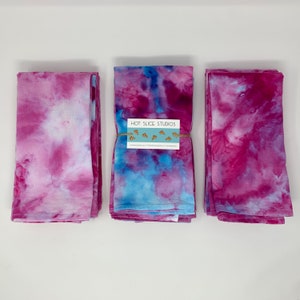 Pink + Blue Ice Dyed Napkins | Hand Dyed Cloth Napkins, Dyed Table Linens, Watercolor Tie Dyed Napkins, Boho Decor, Reusable Cotton Napkins