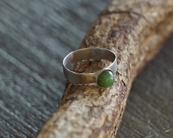 Silver ring with Jade / Round ball green Jade stone