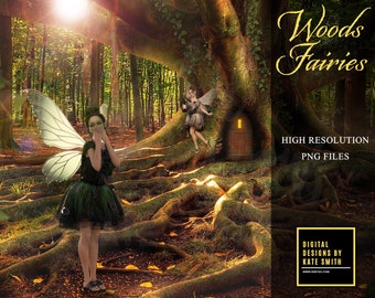 Woods Fairies Overlays, Separate PNG Files, High Resolution, Instant Download. CUOK.