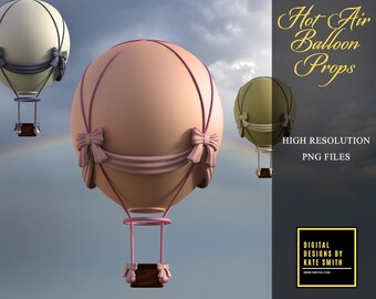 Hot Air Balloon Prop Overlays, Separate PNG Files, High Resolution, Instant Download, CUOK. Buy 3 get 1 free!