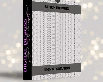 Buy 3 get one free. 20 Stitch Brushes for Photoshop, High Resolution ABR Files, Instant Download.