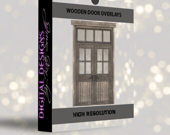 10 Wooden Door Overlays, Separate PNG Files, High Resolution, Instant Download.