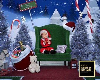 Santa's Toy Shop Digital Backdrop / Background, High Resolution, Instant Download, Buy 3 get 1 free.