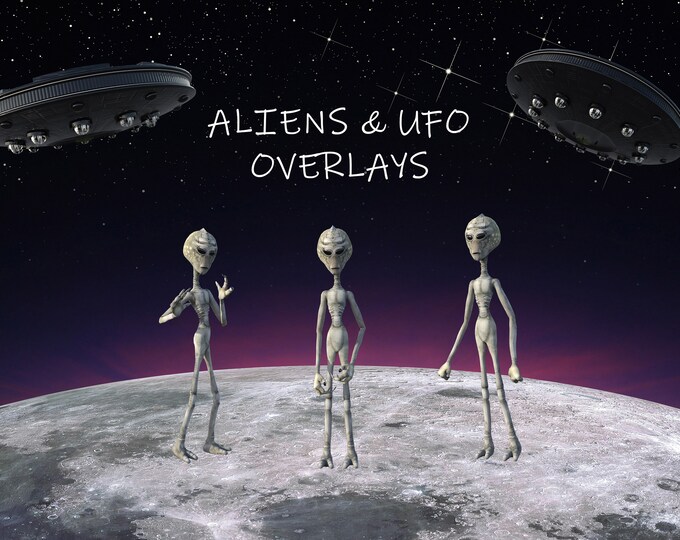 Alien & UFO Overlays, Separate PNG Files, High Resolution, Instant Download, Buy 3 get 1 free, CUOK.