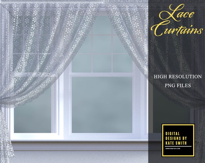 Lace Curtain Overlays, Separate PNG Files, High Resolution, Instant Download. Buy 3 get 1 free, CUOK.