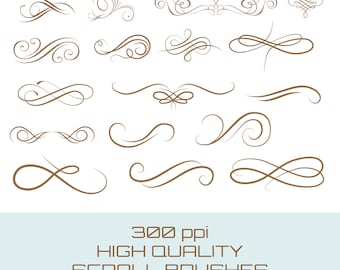 Buy 3 get one free. Pack of 17 Scroll Brushes for Photoshop, Great for Invitations, edges, banners etc, Instant Download.